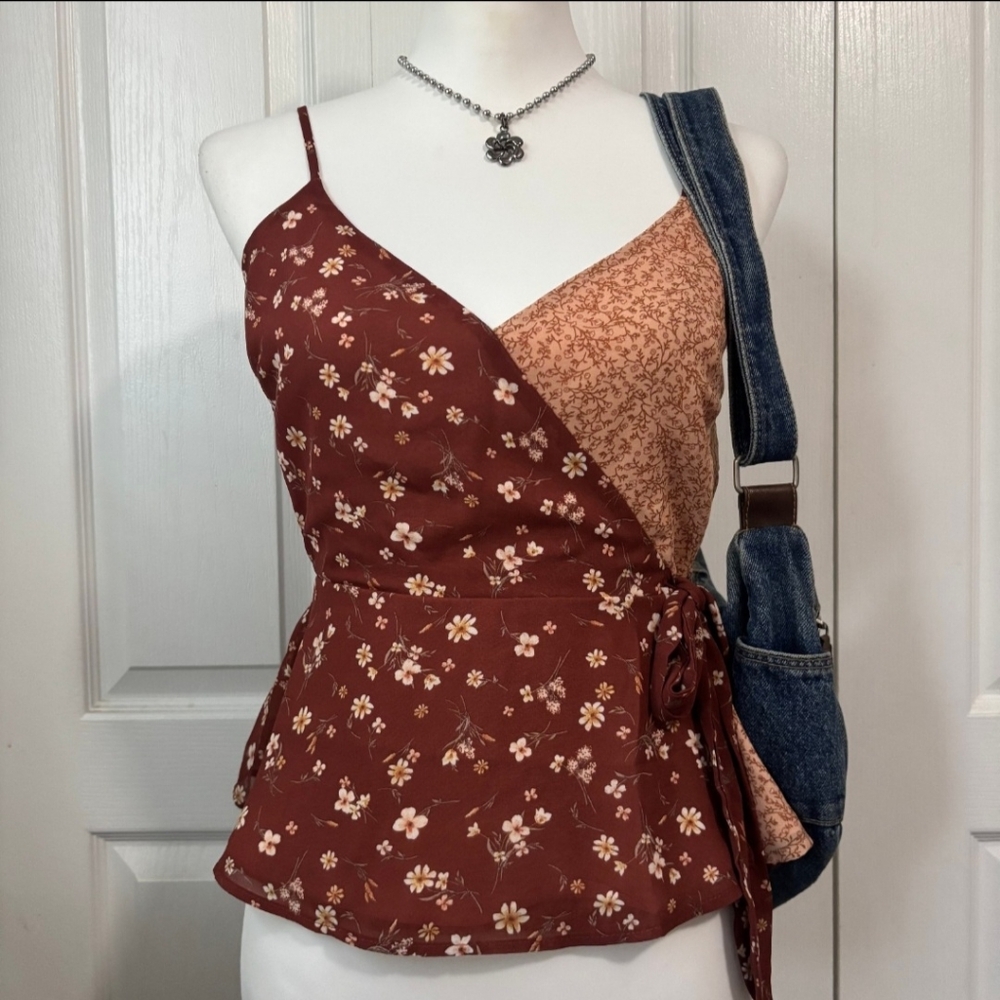 Floral Brown Tank with White Accents